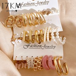 Stud 17KM perle Twist Hoop boucles d'oreilles ensemble papillon acrylique balancent pour les femmes métal creux plaqué or boucle d'oreille dessin animé bijoux 230424