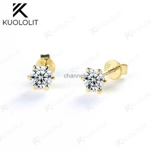 Stud 18K 14K 10K Geel Goud Ronde 4.8mm 4mm Moissanite Schroef Terug Stud Oorbellen voor Vrouwen Briljante D VVS Solitaire 6Prong Oorbellen YQ240110