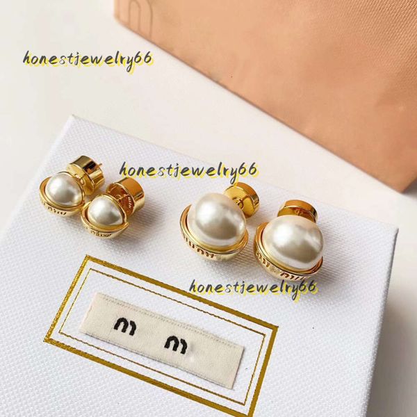 Stud 18k Gold Marque Lettres Designer Boucles d'oreilles Stud Femmes Rétro Vintage Luxe Perle Boule Ronde Double Côté Porter Boucle D'oreille Chinoise Boucles D'oreilles Anneaux D'oreille Charme Bijoux Cadeau