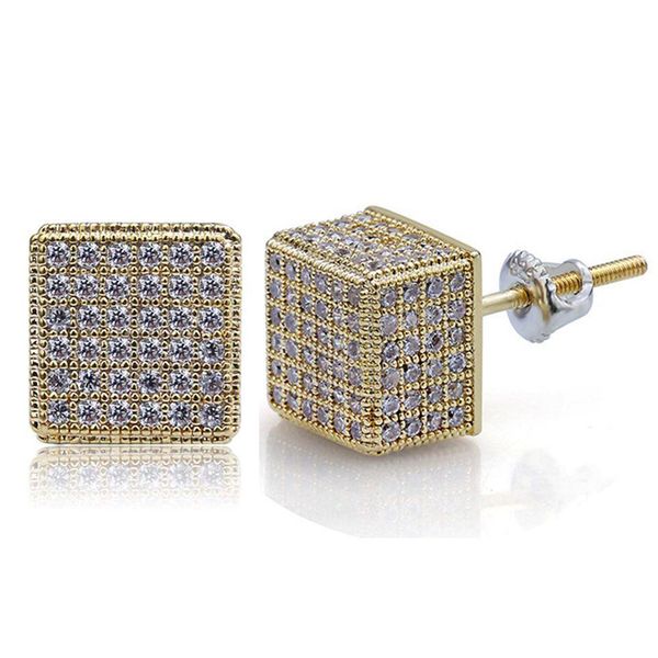 Stud 18K Gold Hip Hop Iced Out Fl Cubic Zirconia Square Pendiente 1Cm Para Hombres Mujeres Niñas Pendientes de diamantes Rapper Jewelry Drop Delivery Dhgyb