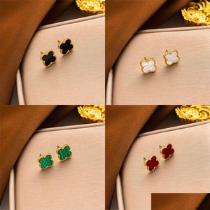 Stud 18 carats plaqué or luxe designer boucle d'oreille 4/quatre feuilles trèfle bijoux mode charme femmes goujons cadeau de mariage de haute qualité goutte Dh1Zg