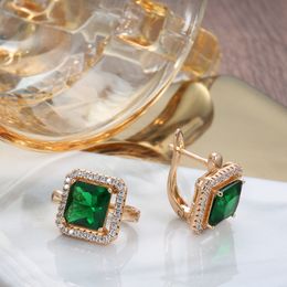 Stud 18k or rose Vintage émeraude diamant boucles d'oreilles pour femmes véritable bijoux anniversaire de mariage redimensionnable boucle d'oreille cadeau en gros 230324