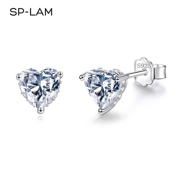 Stud 1CT Mosilicone Pendientes en forma de corazón Piedra de diamante Auténtico 925 Plata Elegante y de lujo Para mujer Pequeño CZ Pavimentación Stud Joyería Regalo Q240402