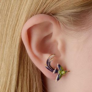 Goujon 1 paire 2021 Style volant colibri peinture huile boucles d'oreilles mignon Animal émail mode femme bijoux cadeaux