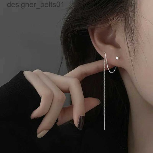 Stud 1 paire S925 Silver Aiguille 13CM Boucles d'oreilles carrées Ligne Gland Chaîne Boucle d'oreille Femmes Ligne d'oreille Droite Bijoux Nouvel An CadeauxC24319