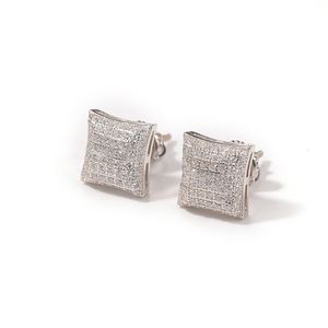 Stud 1 paire S925 boucles d'oreilles carrées en argent Sterling AAA CZ pierre pavée Bling Ice Out boucles d'oreilles Hip Hop pour femmes hommes unisexe bijoux 230907