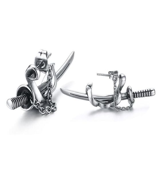 Étalon 1pair vintage punk style titane acier katana samurai boucles d'oreilles biker personnalité cool boucle d'oreille hommes joelry rétro5483775