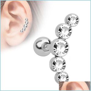 Stud 1pc Cartilage Helix Tragus Boucles d'oreilles Mode Bijoux de corps Barre en acier inoxydable Zircon Oreille Piercing Ponction Acc Yydhhome Dhfot