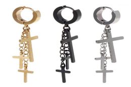 Stud 1pc Design Punk Pendings Cross Cross Dangle Long Drop Chain Tassel Titanium Steel Women Men Jewelry Charms Brincos Hanging14203122