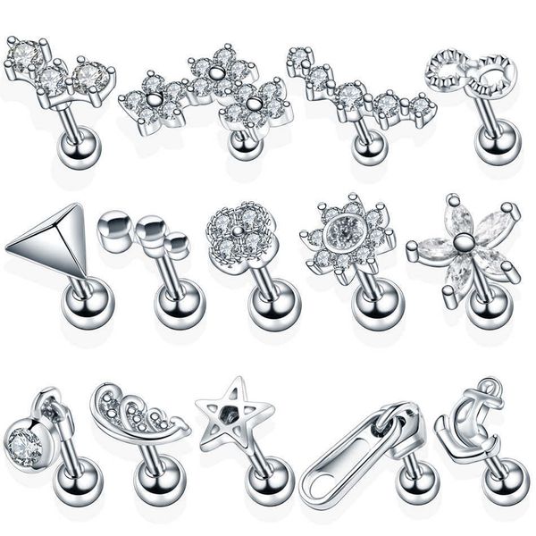 Stud 1 UNID Oreja de Acero Tragus Cartílago Piercing Flor de Cristal Concha Lóbulo Pendientes Barbell Piercing Orelha Ear Stud Helix Joyería Sexy P230411