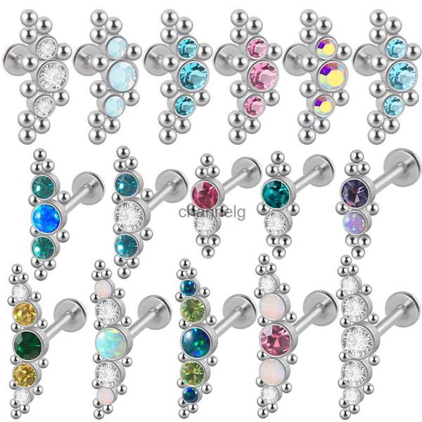 Stud 1PC Acero quirúrgico CZ Crystal Cluster Stud Pendientes Oreja Cartílago Tragus Helix Daith Labret Labio Anillo Piercing Joyería YQ231125