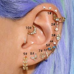 Stud 1pc Tragus Piercing Boucles d'oreilles Papillon Femmes Bijoux Zircon Or Couleur Helix Septum Cartilage Daith Anneau d'oreille en acier inoxydable YQ231128