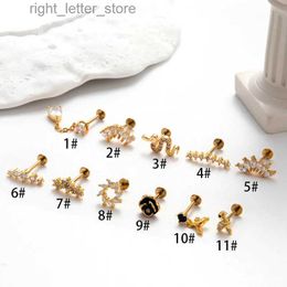 Stud 1 pièce G23 titane Plug-in punaise lèvre goujons boucles d'oreilles pour femmes 16G Piercing Vintage fleur pendentif Zircon Cartilage boucles d'oreilles YQ231128