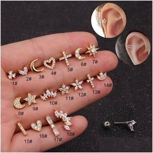 Stud 1 -stuk hart Piercing oorbellen voor vrouwelijke sieraden roestvrij staal Moon Star Flower Earring Mother Day 221119 Drop Delivery Dhyuy