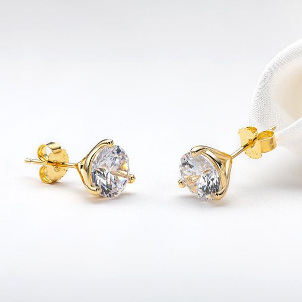 Stud 2 Carat D Color Moissanite Diamond Boucles d'oreilles Or Jaune 925 Sterling Silver Pour Femmes Filles FashionStud