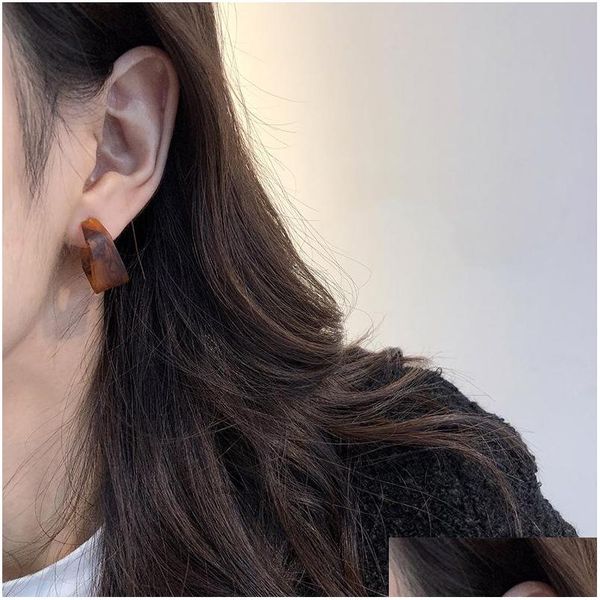 Stud 2021 coréen nouveau à la mode creux boucles d'oreilles Vintage acide acétique acrylique résine imprimé léopard pour les femmes mode Bijoux Femme Drop Dhnop