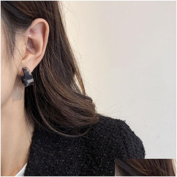 Stud 2021 coréen nouveau à la mode boucles d'oreilles creuses Vintage acide acétique acrylique résine imprimé léopard pour les femmes mode Bijoux Femme Drop Deli Dhhln
