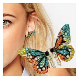 Stud 2021 Nouvelle mode papillon ailes boucles d'oreilles femme strass personnalité sauvage métal doux bijoux romantiques livraison directe Dhkrj