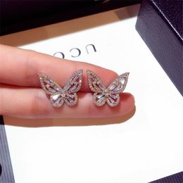 Stud 2021 Nieuwe Vrouwen Mode-sieraden 925 Sterling Zilver Princess Cut Sweet Cute White Topaz CZ Diamond Ins Popular Wedding Butterfly Earring Gift G230602