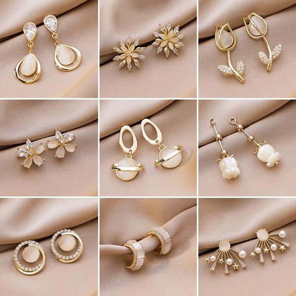 Stud 2022 à la mode opale pierre fleur boucles d'oreilles pour les femmes bijoux de mode Micro pavé Zircon carré Pendientes Brincos