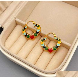 Stud 2024 Boucles d'oreilles European et American Retro Color Enamel en forme de coeur Clip d'oreille Femme Drop Drop Livraison bijoux otm9g