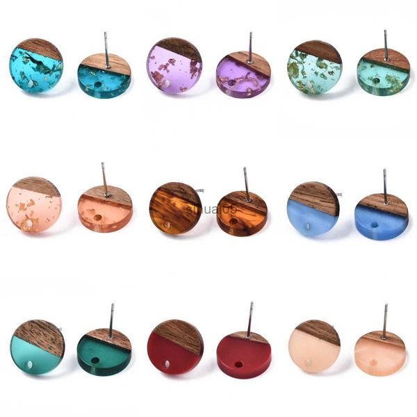 Stud 20 paires de boucles d'oreilles en résine de bois de noyer, accessoires de Base avec épingles rondes pour bricolage femmes boucles d'oreilles en bois connecteurs fabrication de bijoux YQ231026