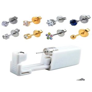 Stud 24pcSbox No Pain Ear Piercing Kit Wegwerp gemakkelijker veilige steriele neus pistool piercer gereedschap earring sieraden18711461 drop levering je dhqyn