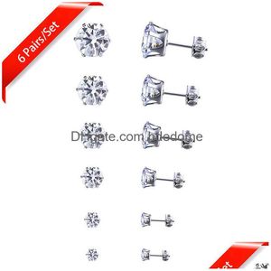 Stud 3-8Mm 6 Paren/set Koreaanse Cz Oorbellen Set Voor Vrouwen Mode Bling Zirconia Steen Oorbel Vrouwelijke 2021 bruid Sieraden Drop Deli Dheer