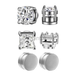 Stud 3 pares Crystal Fuerte Pendientes de clip de espárragos de orejas magnéticas para hombres y mujeres Pendientes de circón de circón