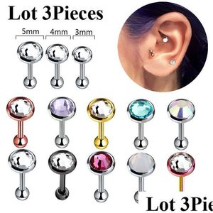 Stud 3 Pcs Par Sac En Acier Inoxydable Colorf Strass Boucle D'oreille Goujons Oreille Piercing Bijoux Allergie Preuve Pour Hommes Et Femmes Drop Deliver Dhk2I