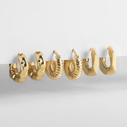 Stud 3Pair Creative Gold Color Geometric onregelmatige gehamerde oorbellen Vintage Twisted Cubaanse kettinghoeps Set voor vrouwelijke sieraden 230823