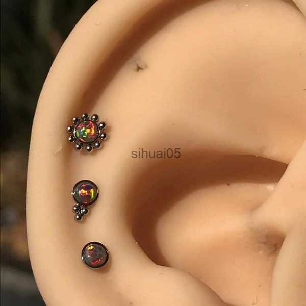 Stud 3 unid/set ópalo pendientes cartílago Trinity pendiente 16G acero quirúrgico hilo interno flor Labret anillos Piercing mujer joyería YQ231026