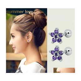 Stud 4 Couleur Fleur Cz Boucles D'oreilles Pour Femmes Fille Or Sier Titane Acier 5A Flash Zircon Goujons Bijoux Élégants Drop Livraison Dh7Dw