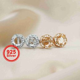 Stud 5-6MM Rose Verguld Massief 925 Sterling Zilver DIY Ronde Bezel Prong Studs Oorbellen Instellingen voor Edelsteen Moissanite 1706044 YQ240110