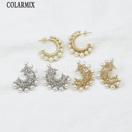 Stud 5 paires d'oreilles métalliques élégantes boucles d'oreilles en perles de zircone en forme de C boucles d'oreilles pour femmes bijoux de mode classique 30594 231218