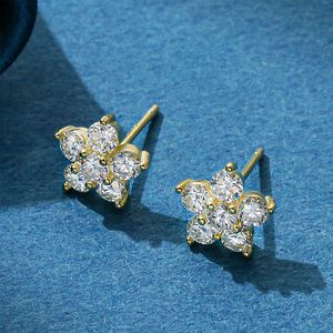 Stud 5 Betal Flower oorbellen Wit Gouden Stuper oorbel voor vrouwen 925 Sterling Silver Diamond Earring Geschenk Joowerly 230403