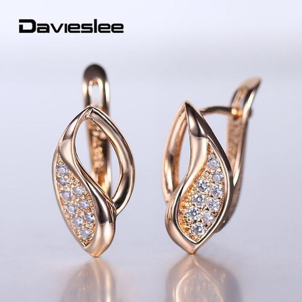 Stud 585 pendientes de oro rosa hoja recortada zirconia cúbica transparente ovalada para mujeres niñas fiesta boda joyería regalos LGE283