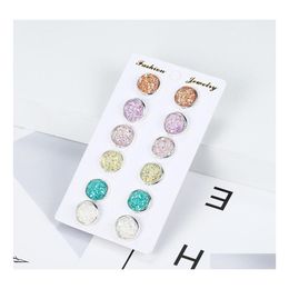 Ohrstecker 6 Paar/Set Damen Glänzendes Harzohr mit rundem Bling Druzy Stein für Mädchen Niedliche Ohrringe Set Modeschmuck Geschenk Drop Lieferung Otwjv