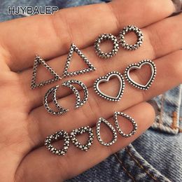 Stud 6 paren/set hart maan driehoek oorbellen voor vrouwen vintage strandgeometrie d'Oreille sieraden SP-0618