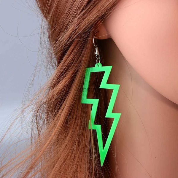 Stud 6Color Acrylique Néon Dangle Boucles D'oreilles pour Femmes Exagérée Rétro Fluorescent Vert Foudre Longue Boucle D'oreille Bar Bijoux De Fête YQ240129