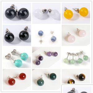 Stud 6mm 8mm pierre naturelle améthyste cristal rose yeux de tigre rouge vert jaune agate boucles d'oreilles femmes bijoux ol tyle goutte delive dhgarden dhb5b