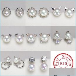 Stud 8 styles boucles d'oreilles en perles S925 Sterling Sier Stud Style d'été 6-7mm pour femmes fille bricolage cadeau de mariage livraison directe 2021 bijoux Bde Dh9Qv
