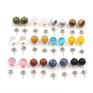 Stud 8Mm 10Mm Natuursteen RVS Wit Groen Turquoise Opaal Roze Rozenkwarts Amethist Kristallen Stenen Druzy Studs Oorbellen Dhnhu