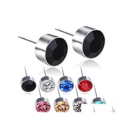 Stud 9 Colors Allergy Earring Studs Titanium Steel Colorf Tsjechische diamant oorbellen voor mannen Women Fashion Sieraden Accessoires Drop Deliv DH0BA