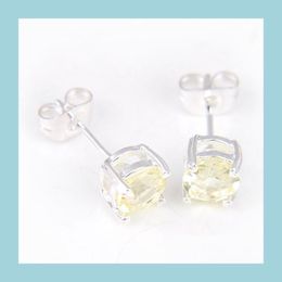 Stud 90% korting op een half dozijn 6 paren / veel nieuwste vakantiegeschenk sieraden ronde Citrine edelsteen 925 Sterling Sier Polated USA Stud W Vipjewel Dhabf