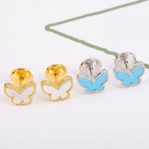 Stud 925 Pur Argent Blanc Fritillaria Bleu Turquoise Mini Papillon Boucles D'oreilles Femmes Marque De Mode Fine Jewelry Party Gift 230801