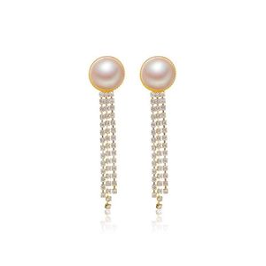 Stud 925 Sier Pearl Earrings Stud Retro Tassel Diamant Chain Ear Drop European Women Business Dress Sweater Earring Sieraden Accessor DHQHK
