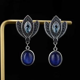 Boucles d'oreilles en forme de couronne en argent 925, bijoux d'oreille en Kyanite pour femmes, pierres précieuses en Zircon bleu, cadeaux d'anniversaire YQ231211