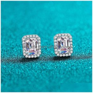 Stud 925 Sterling Sier Earring voor vrouwen met smaragd gesneden rechthoekige diamanten oorbellen Geschenk sieraden 221119 Drop levering DHQGC