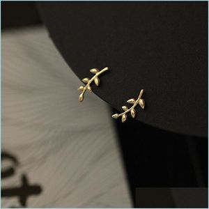 Stud 925 Sterling Sier Style Européen Boucles D'oreilles En Or 14K Pour Les Femmes Simple Branche D'olivier Feuille Doux Mignon Étudiant Bijoux 411 B3 Drop De Dh73X